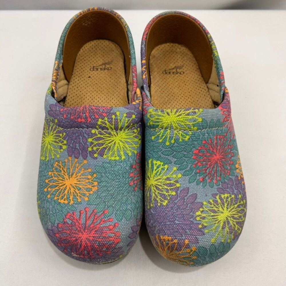 Dansko Vegan Clog Mules Nurse Slip On Pro Fabric Size 33 Starburst Floral Print